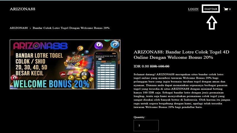 halaman pertama situs Arizona88